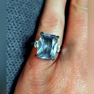 Classic large square aquamarine and topaz cocktail ring size 6